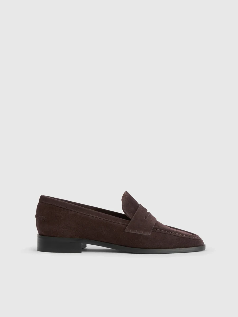 Walnut brown ATP Atelier Airola suede loafers in the official studio photograph