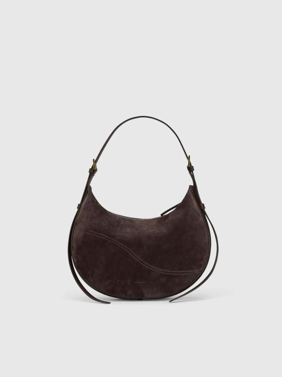 Walnut suede ATP Atelier Liveri small hobo bag in the official studio photograph