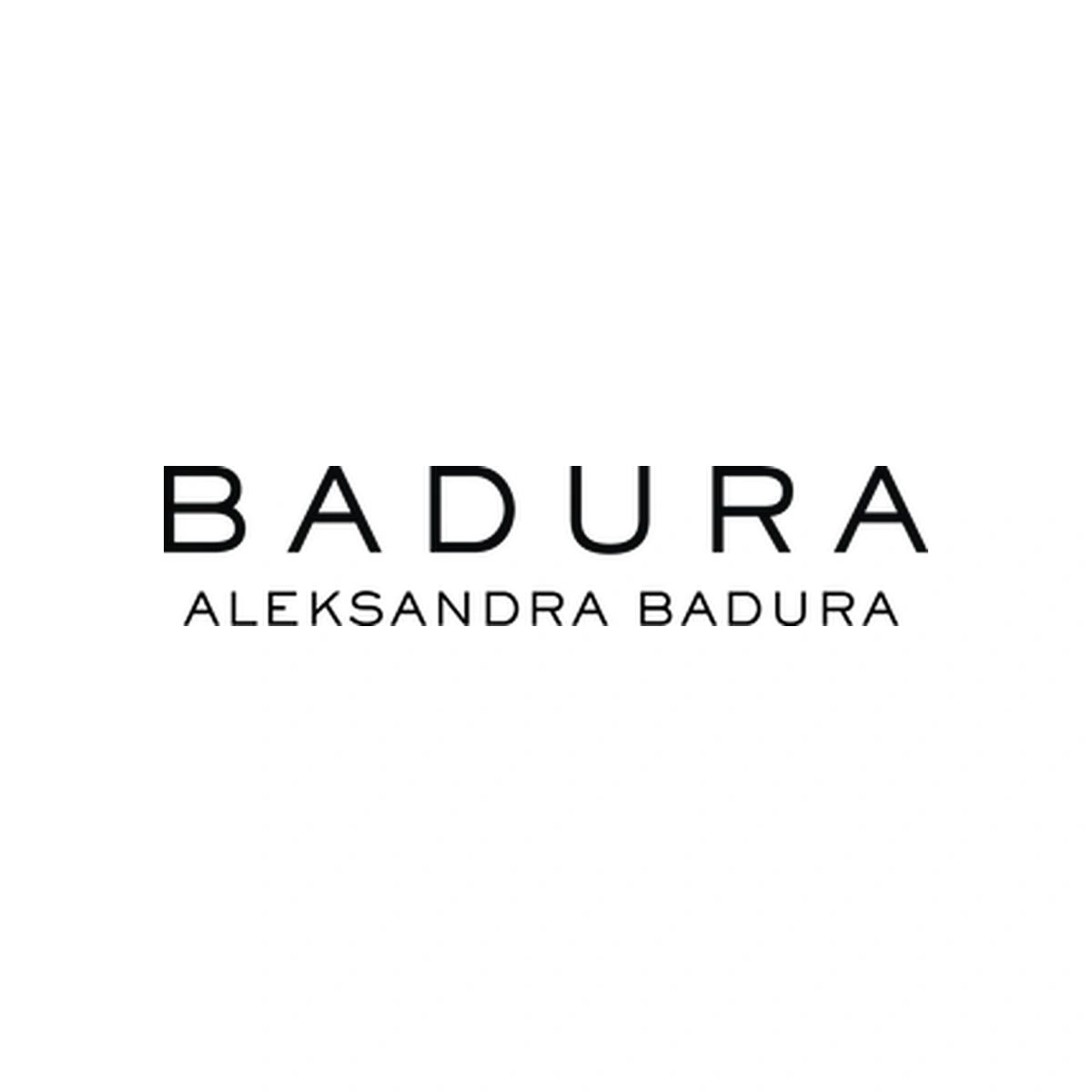 Official black BADURA Aleksandra Badura wordmark centered on opaque white