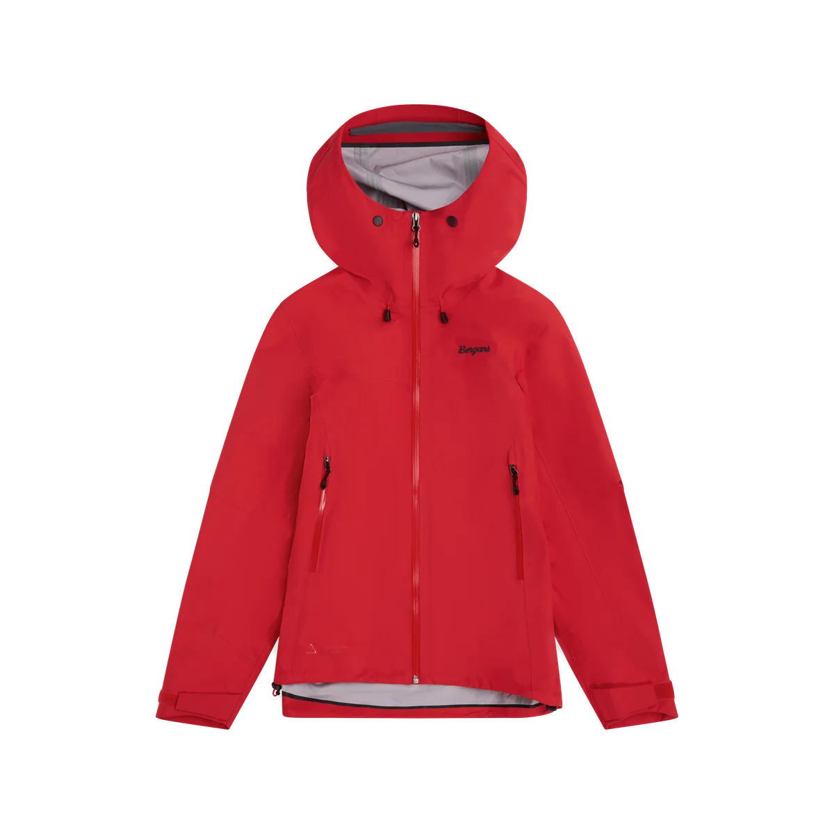 Bergans Rabot Light women’s Fire Red waterproof hooded shell jacket with full zip and zip pockets