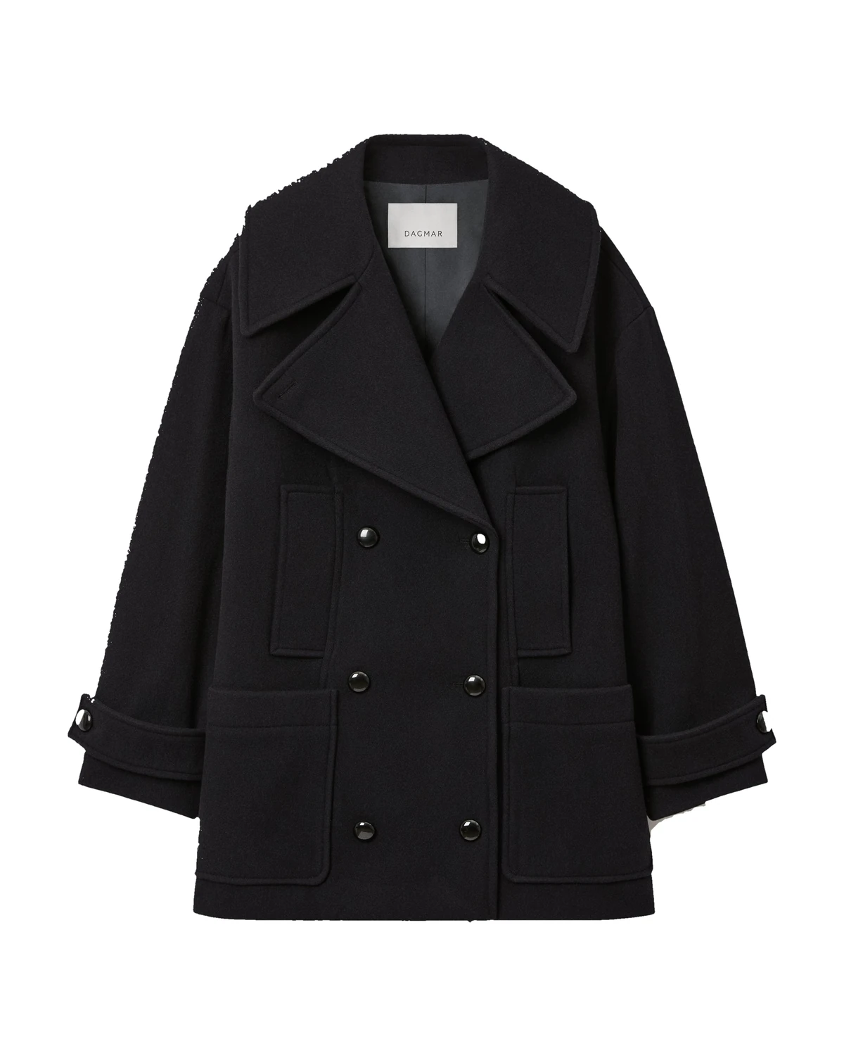 House of Dagmar pea coat showing its tailored silhouette
