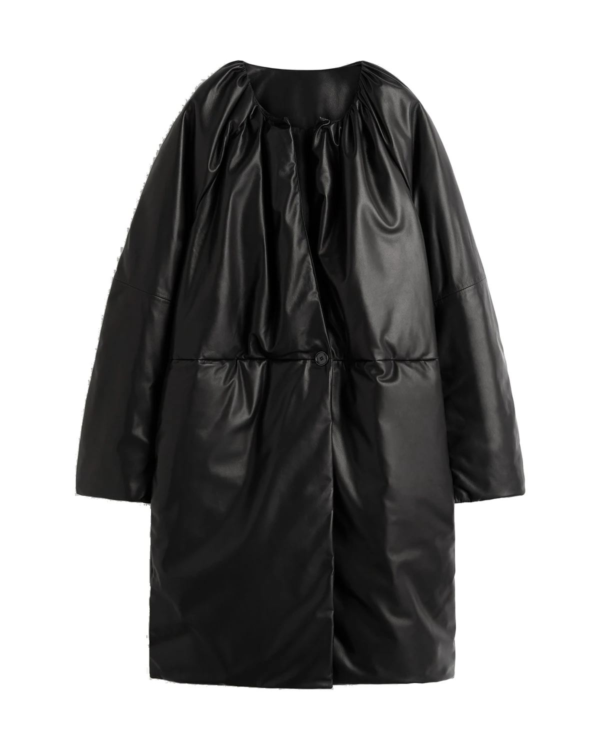 Black TOTEME padded leather coat with a long silhouette