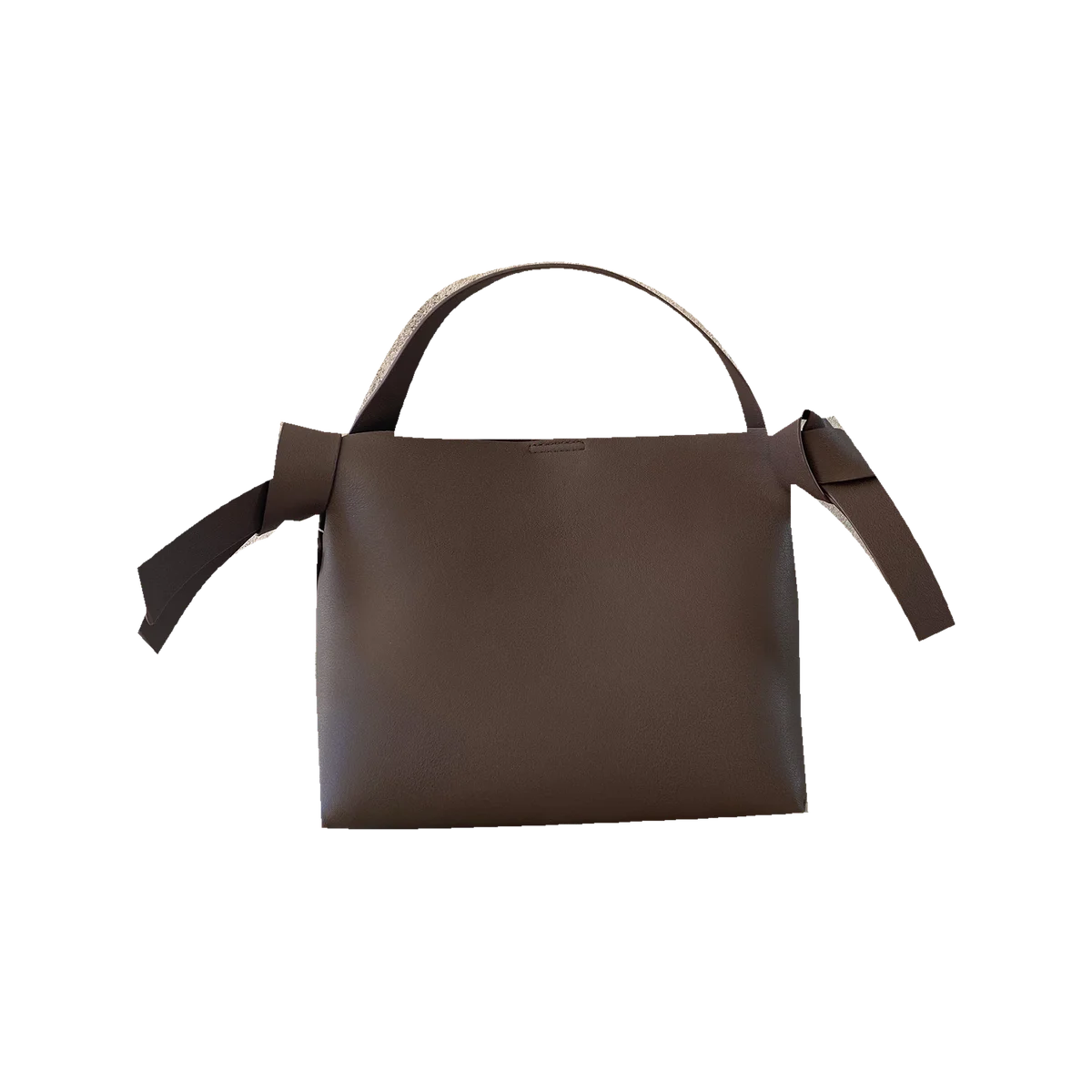 Boii Studios Amber brown vegan-leather bag with knotted side details and a short handle