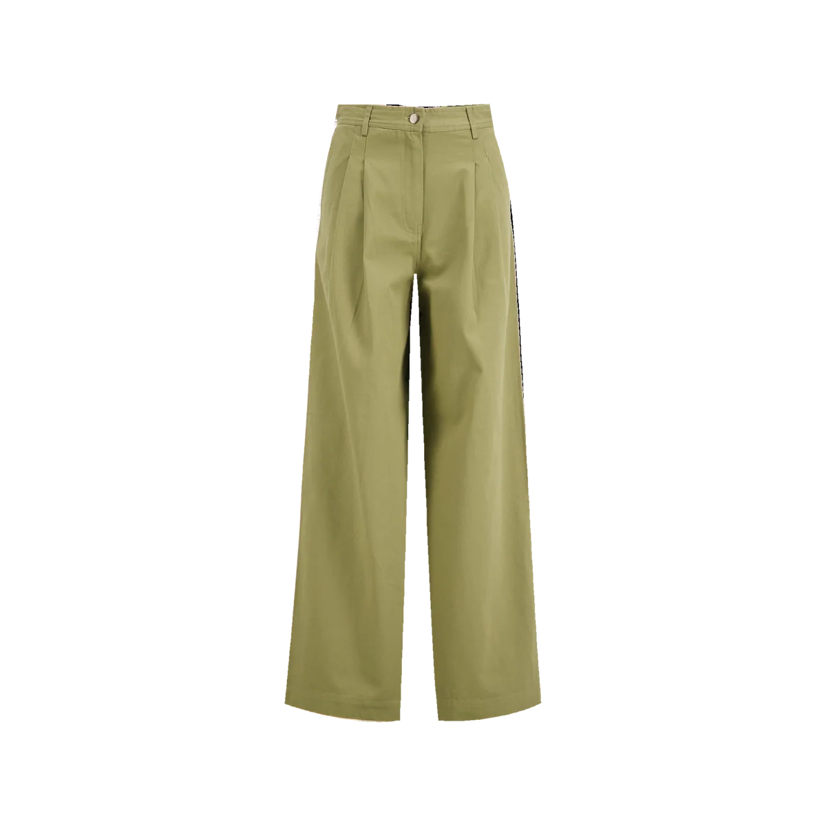 Boii Studios Julie wide-leg cotton trousers in light olive, shown from the front