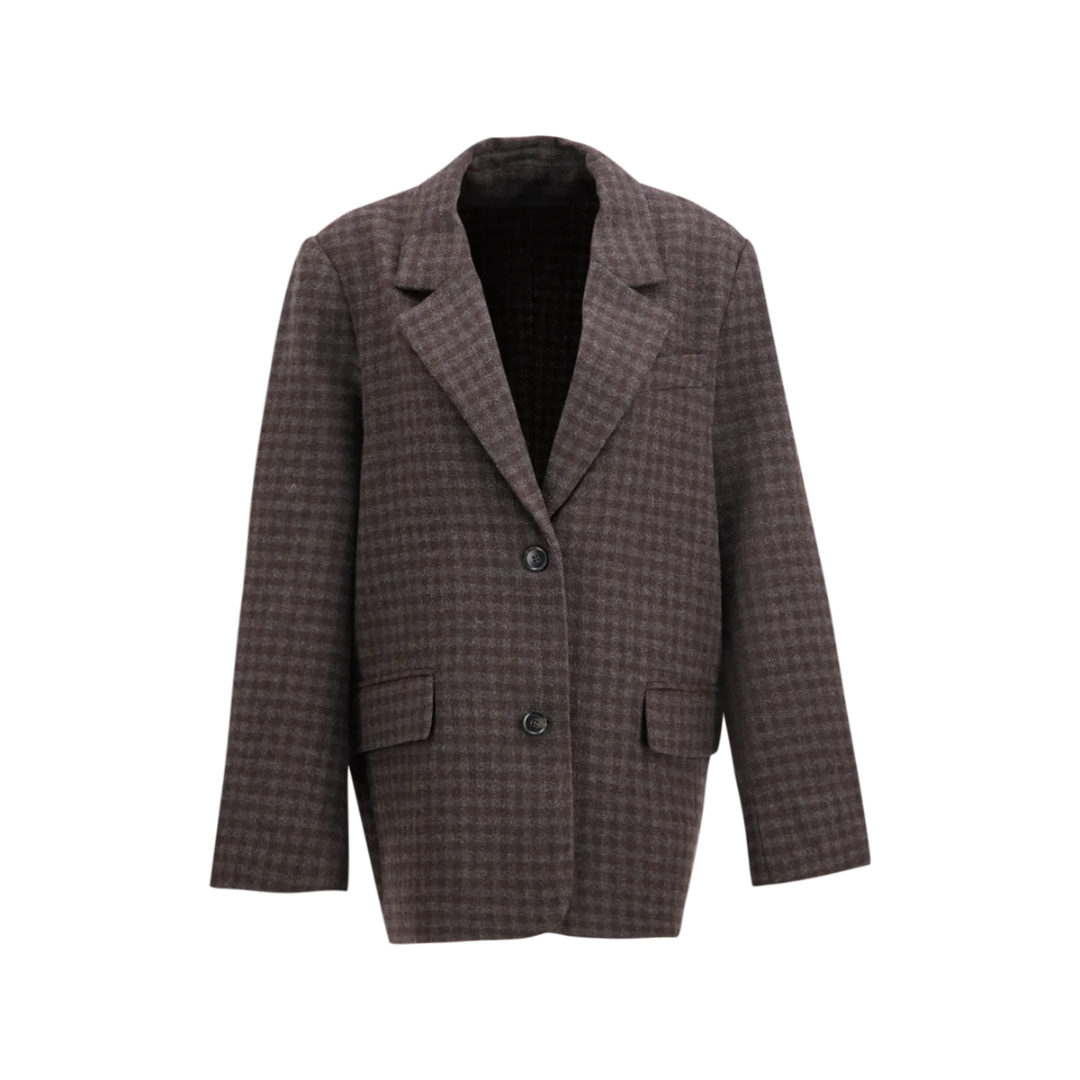 Boii Studios Solvej wool-blend blazer in a grey and brown check, shown from the front