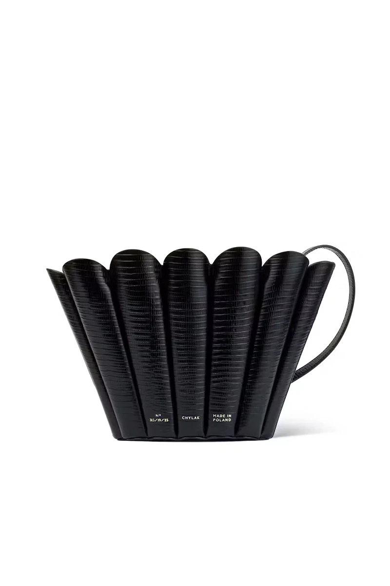 Small black lizard-embossed CHYLAK Shell Bag with pleated shape