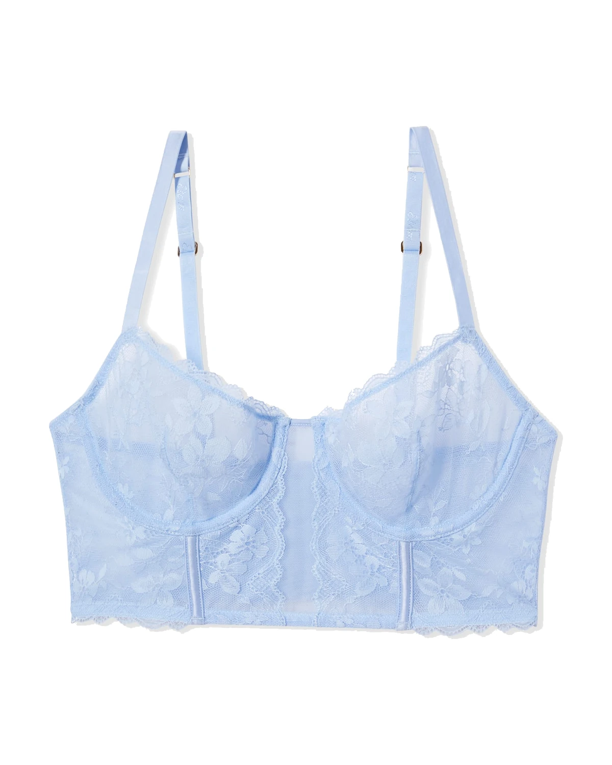 Etam Heritage Bustier Bra with Embroidery, Sky Blue product photo on a white background
