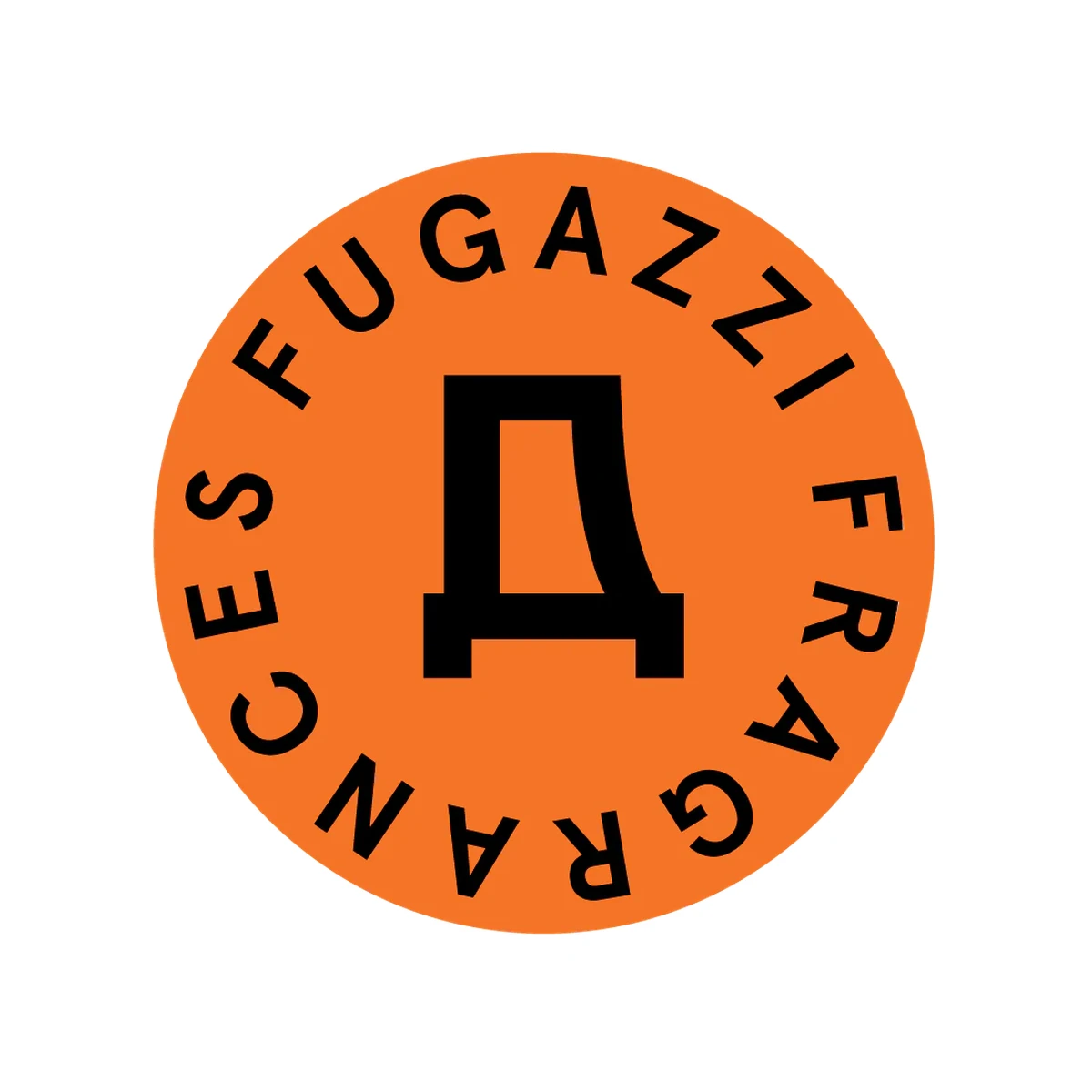 Official orange and black circular FUGAZZI Fragrances logo on opaque white