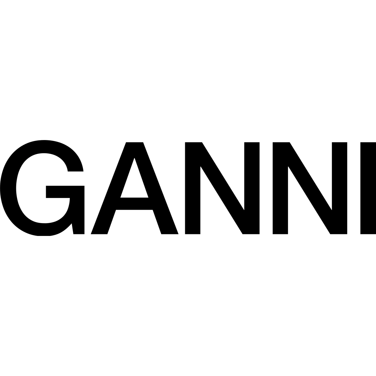 Official black GANNI wordmark on an opaque white background