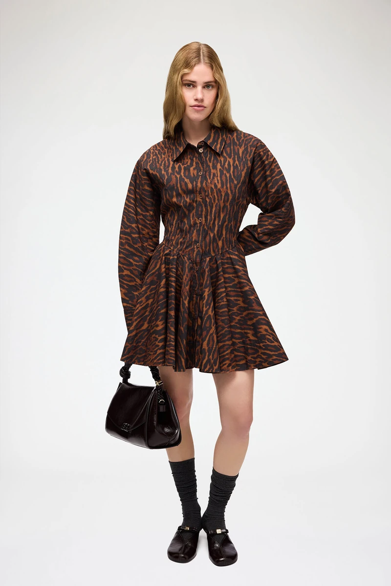 GANNI gradient red leopard dress shown on a model in the official product photograph