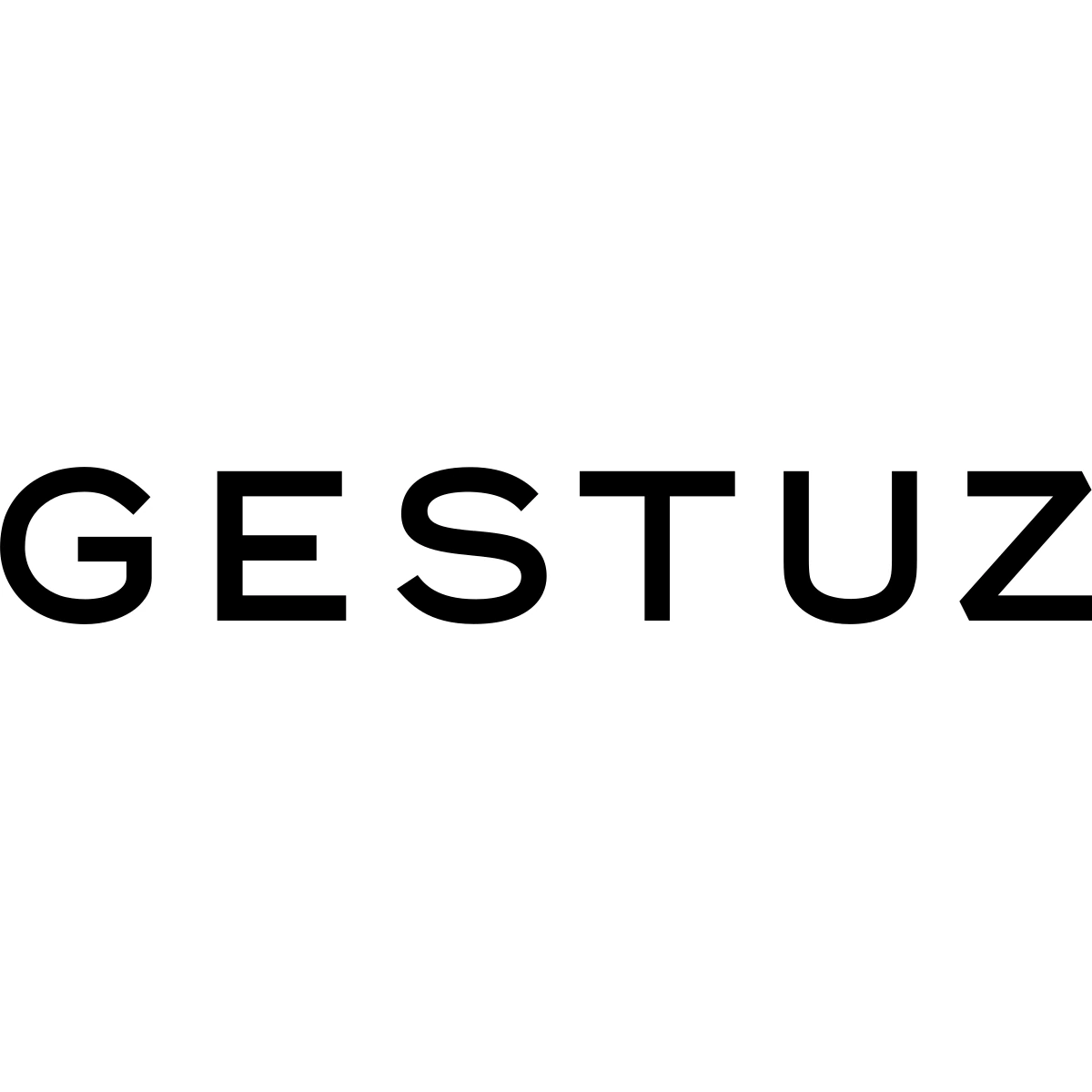 Official black GESTUZ wordmark centered on an opaque white background