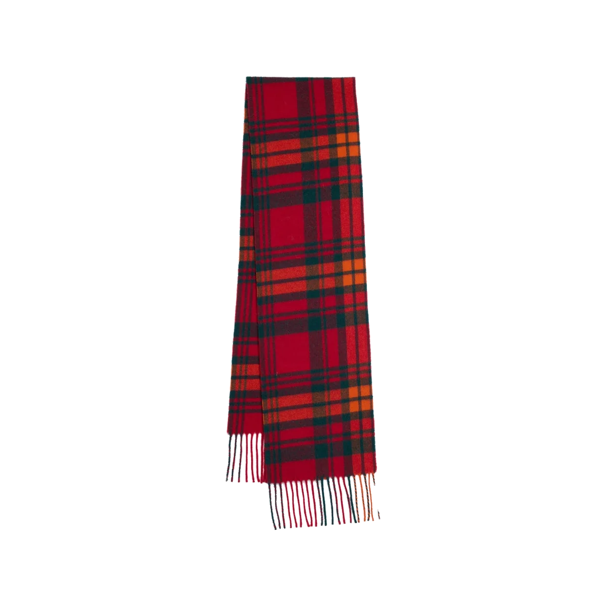 Holzweiler Tableau Scarf in Red Mix with red, green and orange checks and fringed ends