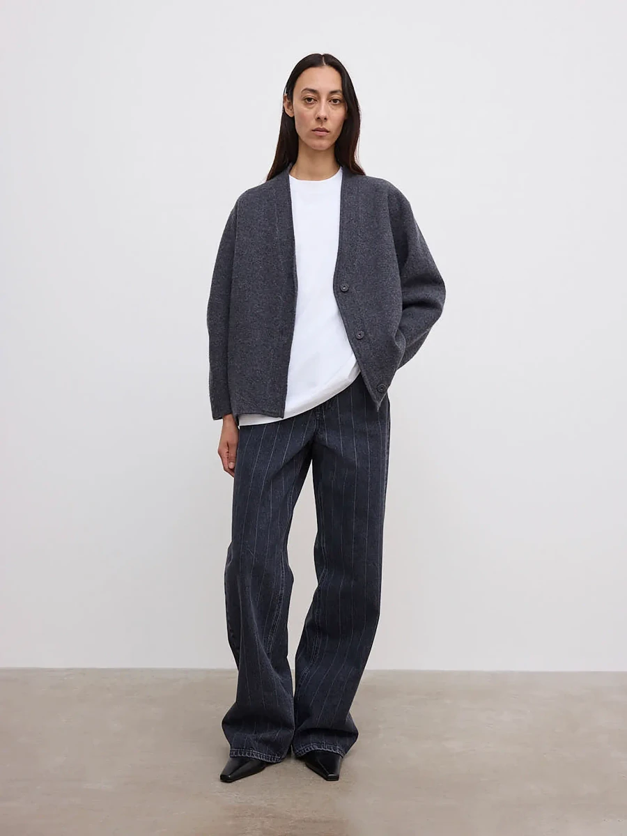 Anthracite grey House of Dagmar long wool cardigan in the official studio photograph