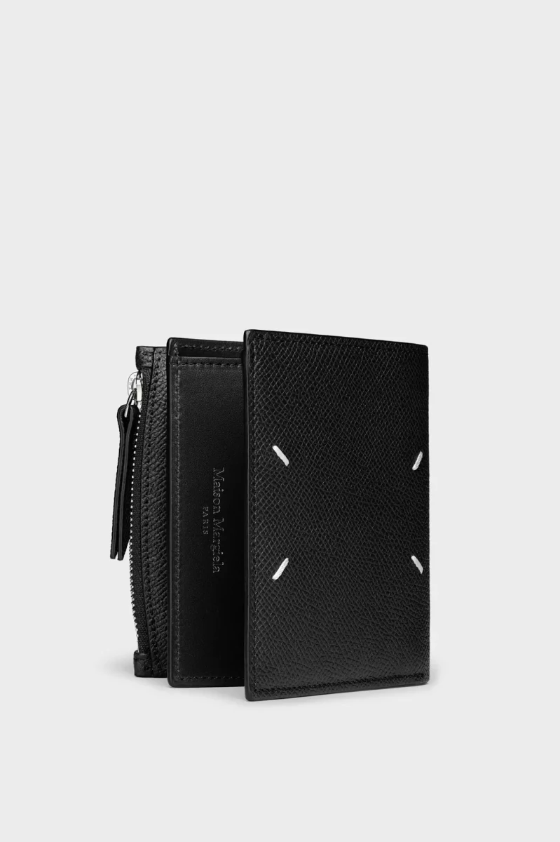 Black Maison Margiela leather wallet with four white stitches
