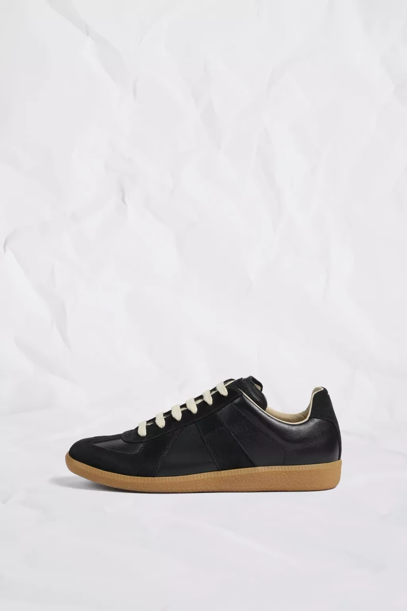 Black Maison Margiela Replica low-top sneaker with suede panels and gum sole