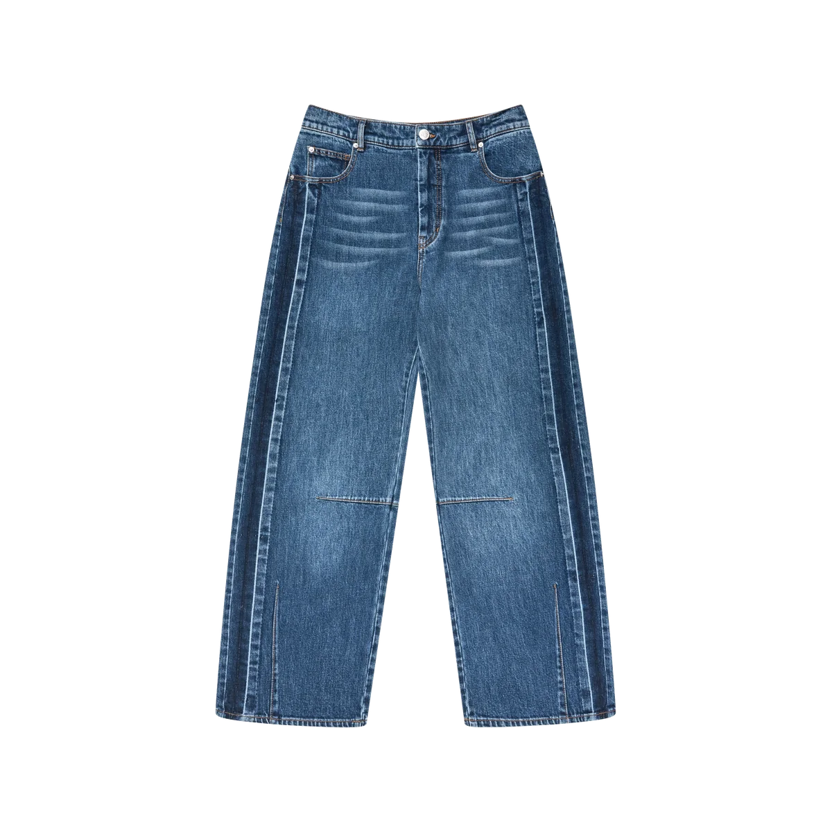 MUNTHE Bohdi washed indigo straight-leg denim jeans with contrasting panels, seams and five-pocket construction