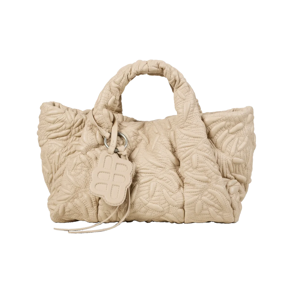 MUNTHE Lix Quilt beige lamb-leather shoulder bag with voluminous quilting, short handle and hanging monogram tag