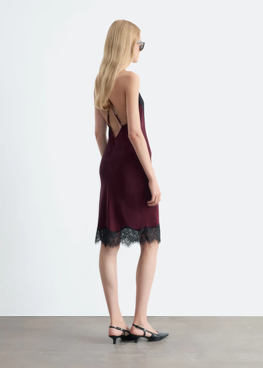 Dark red lace-trim slip dress in the official & Other Stories product photograph