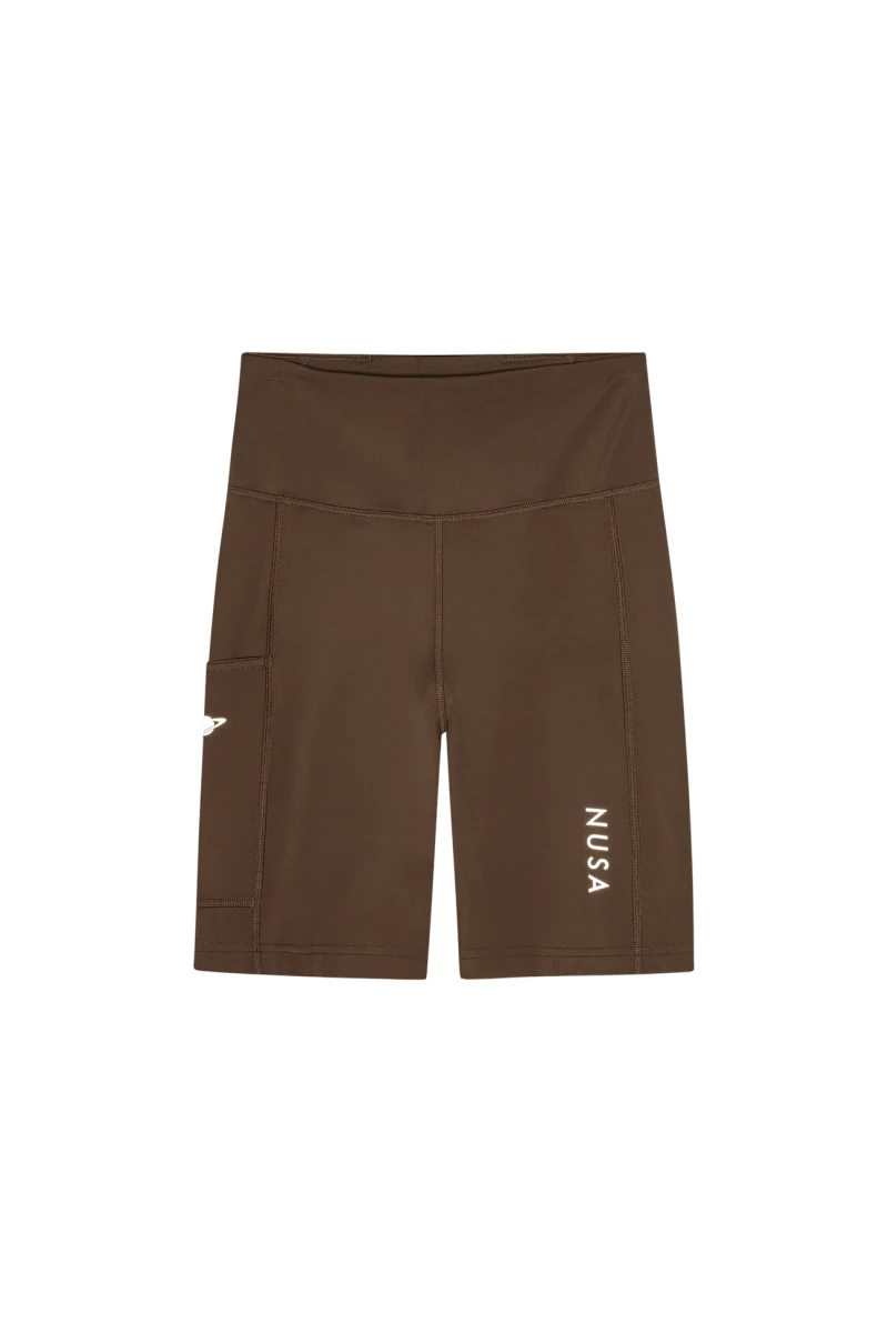 Chocolate brown Planet Nusa S4 Power shorts on opaque white