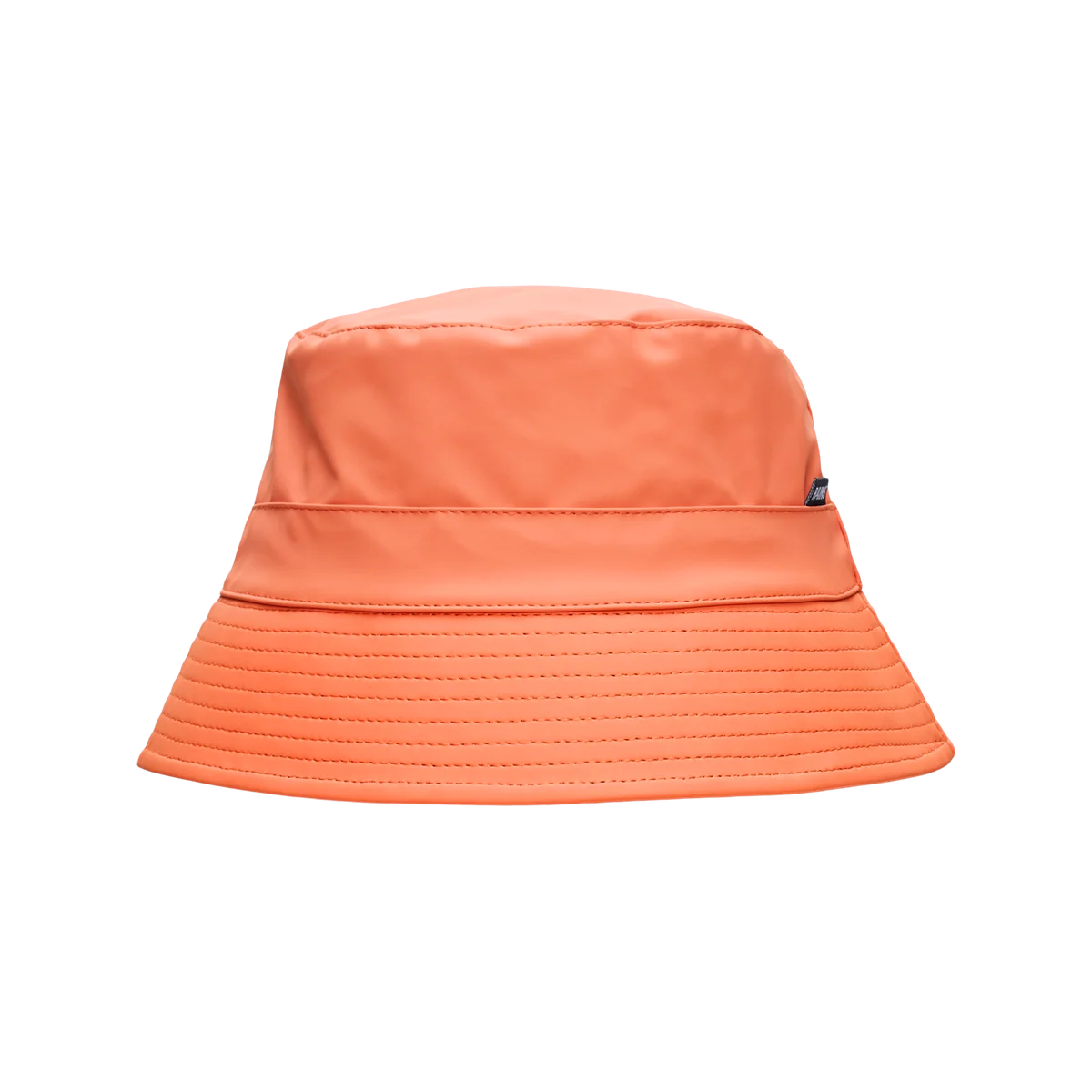 Rains Bucket Hat in Ember orange, a waterproof rain hat with stitched brim and small side brand label