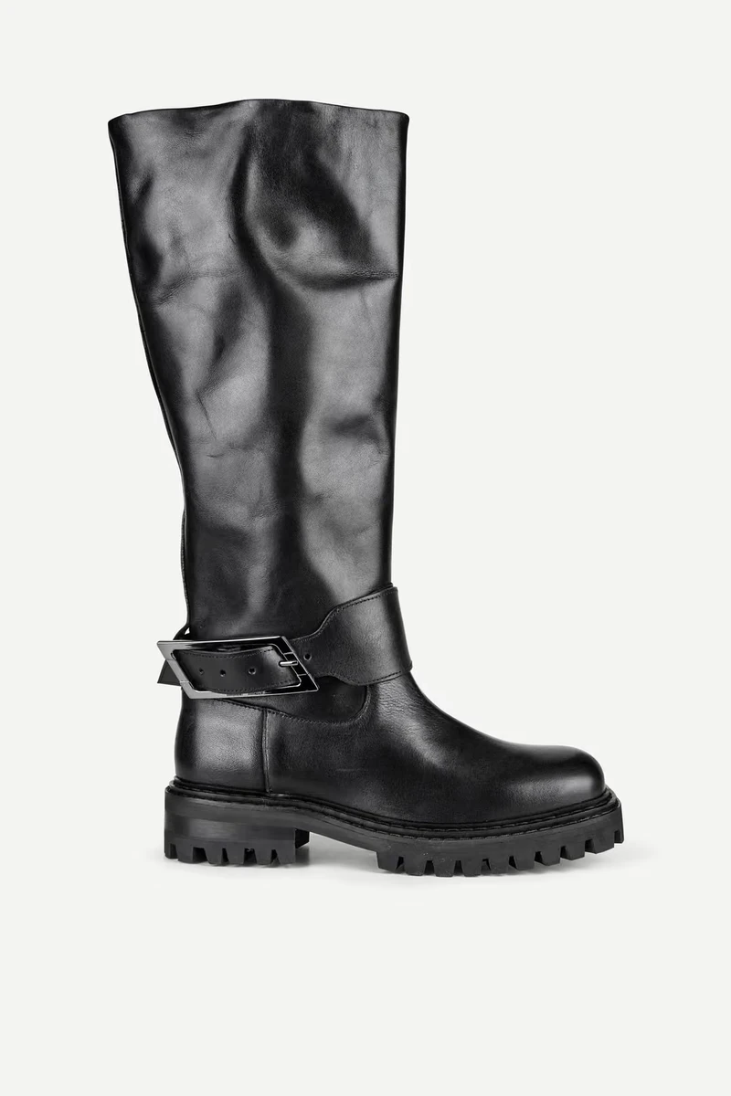 Black Samsøe Samsøe Sacharisma tall biker boot on its original studio background