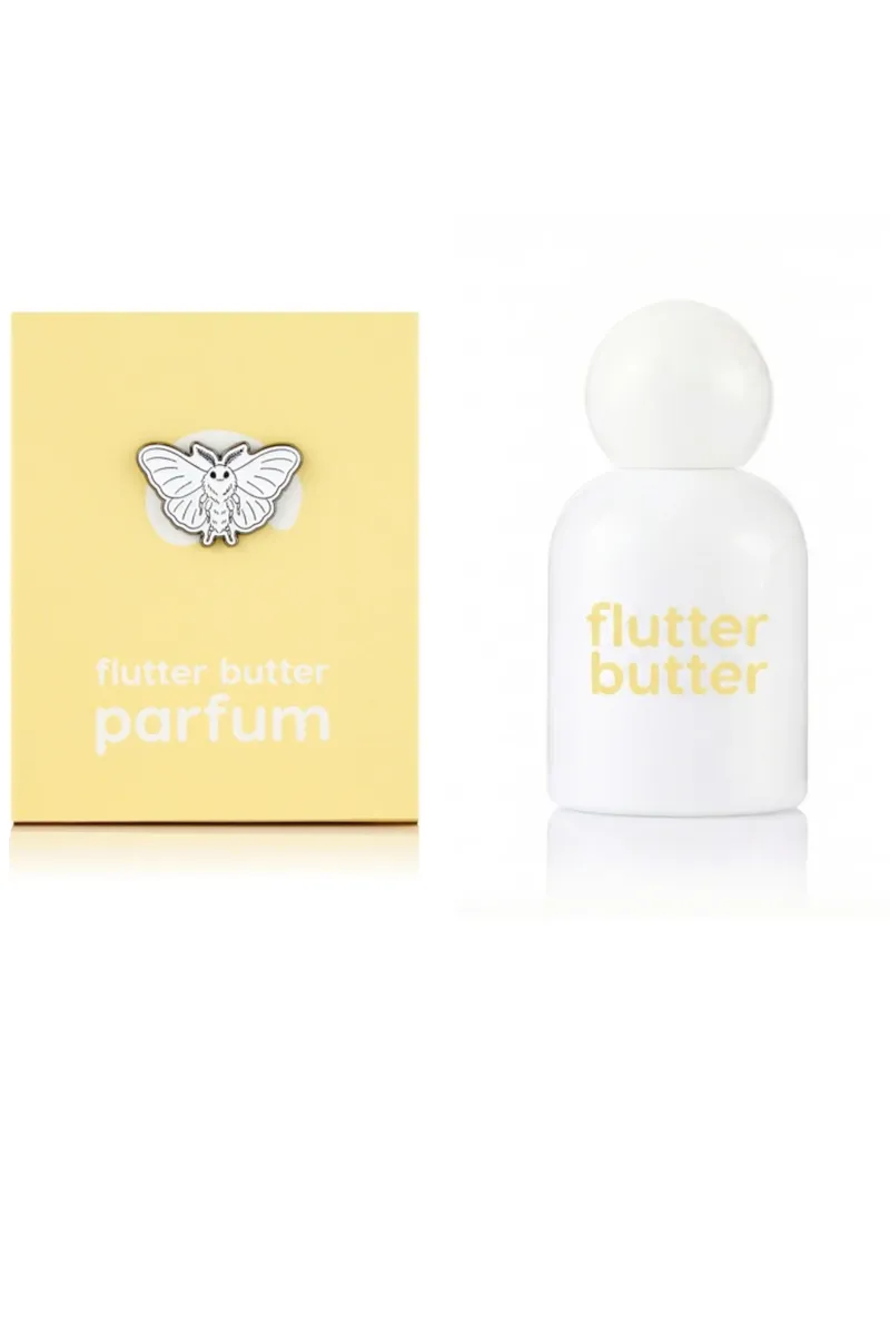 Söppö Flutter Butter Parfum bottle with yellow butterfly-pin box