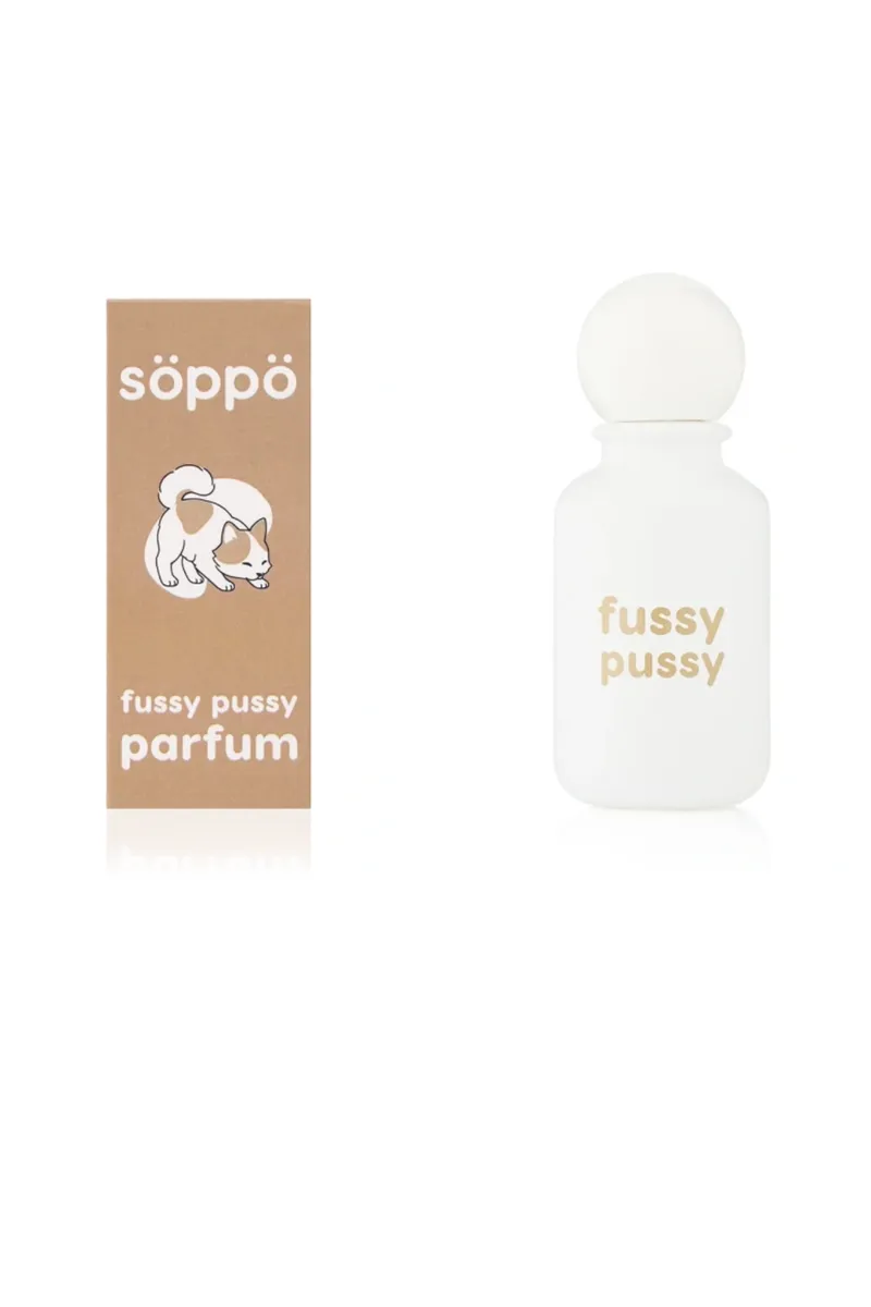 Söppö Fussy Pussy Parfum bottle with kraft cat-pin box