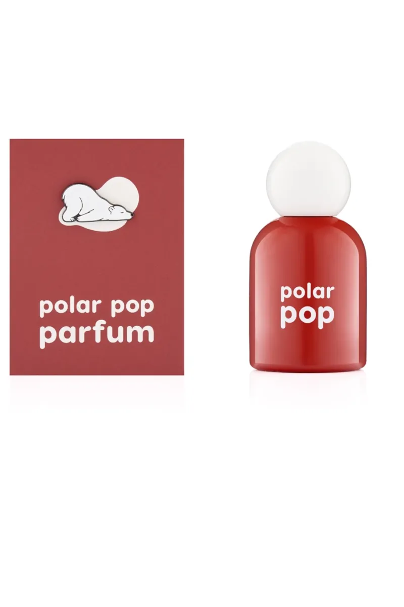 Söppö Polar Pop Parfum red bottle with polar bear pin box