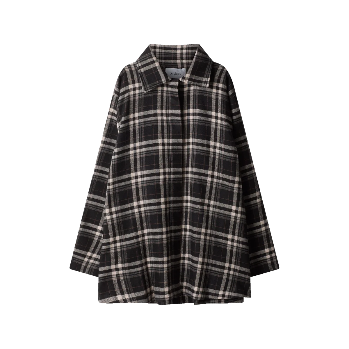Stylein Bremen black and beige check flannel overshirt with wide sleeves