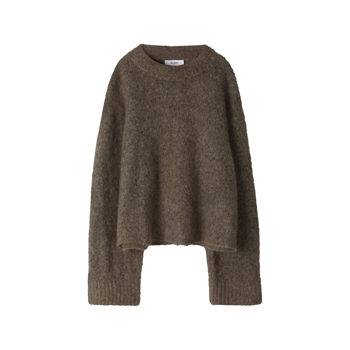 Stylein Niclas brown cropped mohair-blend jumper with a round neckline