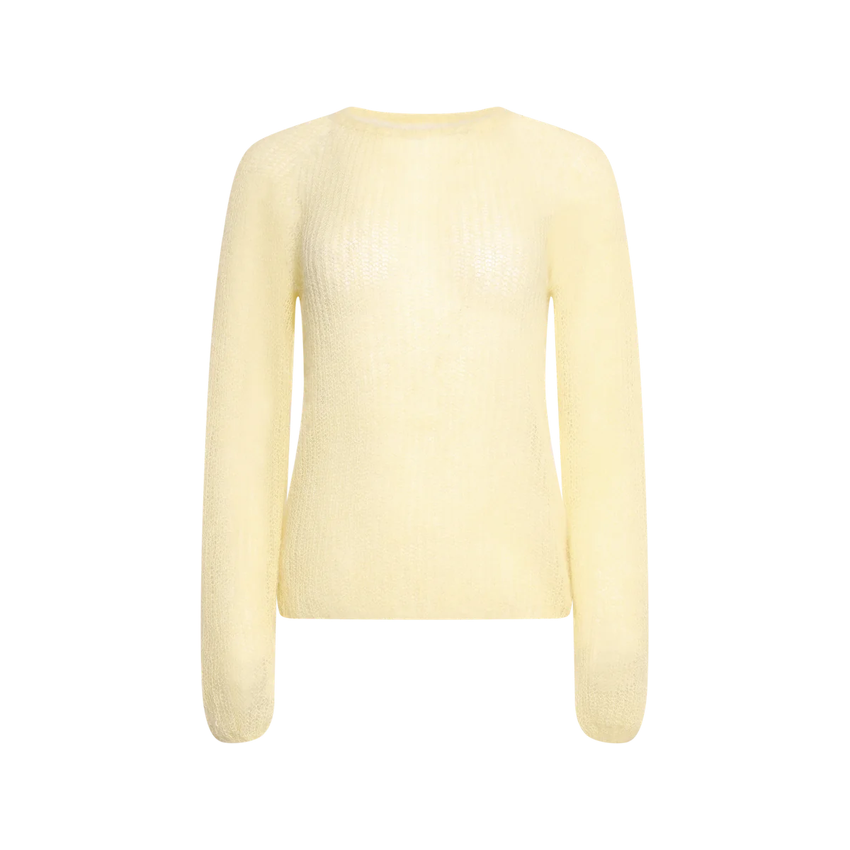 Woodling Sukkerspinn mohair-blend jumper in pale straw yellow with a round neckline and balloon sleeves